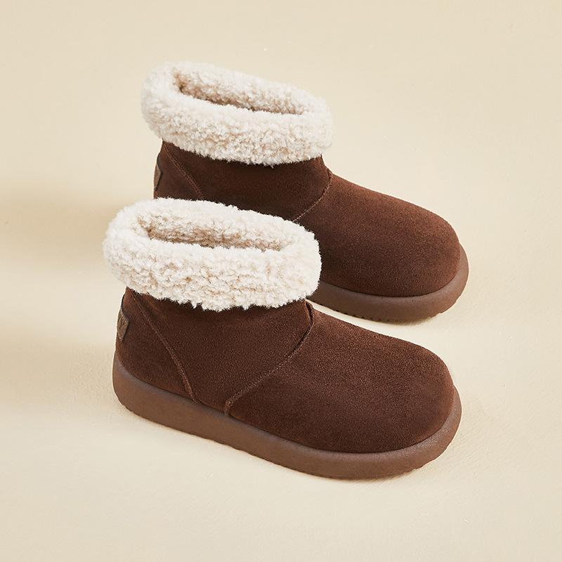 Women's Winter Warm Mini Snow Boots Fuzzy Faux Suede Walking Shoes for Women Casual Anti-Slip Comfortable Platform Short Booties With Faux Fur Lined