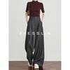 Women's Black Faux Denim Wide-Leg Trousers