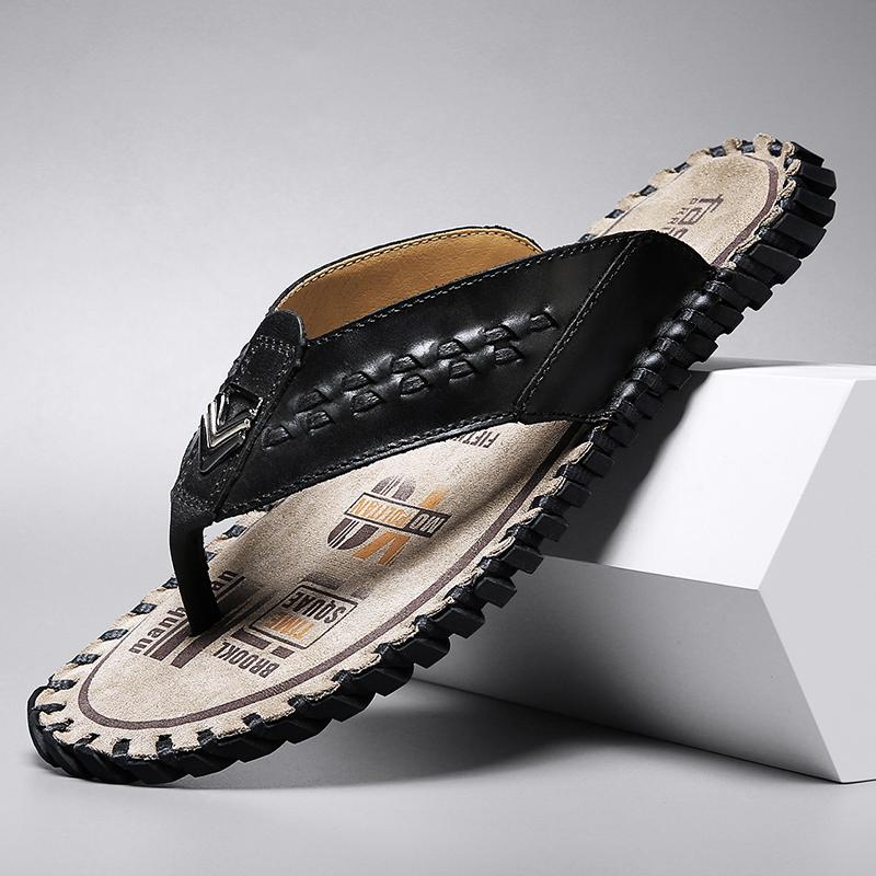 Fashion Summer Beach Men Slippers Fashion Genuine Leather Casual Shoes New Arrival Mens Flip Flops Outdoor Rubber Cool Half Drag Slides