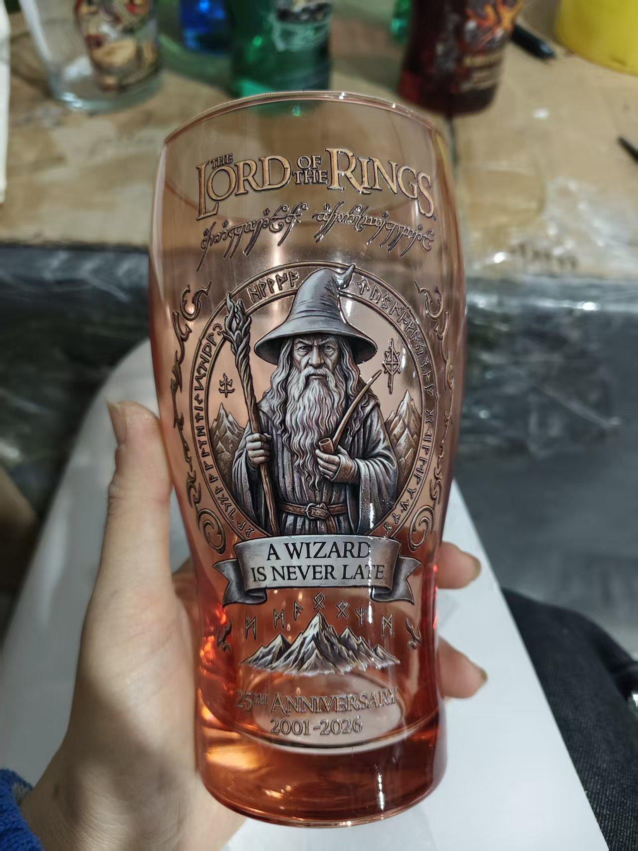 Lord Of The Rings Gandalf Beer Glass 25th Anniversary Collectible Cup A Wizard Is Never Late Quote Glassware For Fans