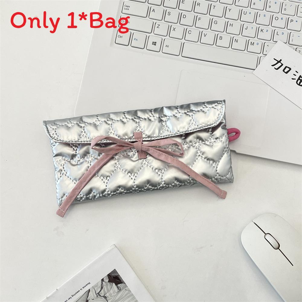 Classic Bowknot Pu Pencil Case With Zipper Closure For Students And Girls