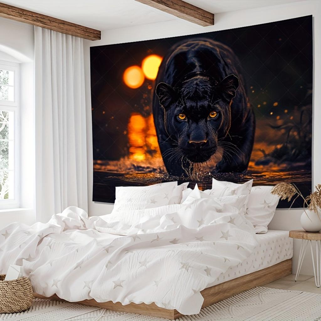 2D Flat Surface 1-piece Display Shows the Background of the Black Panther Walking In Water Suitable for Living Room