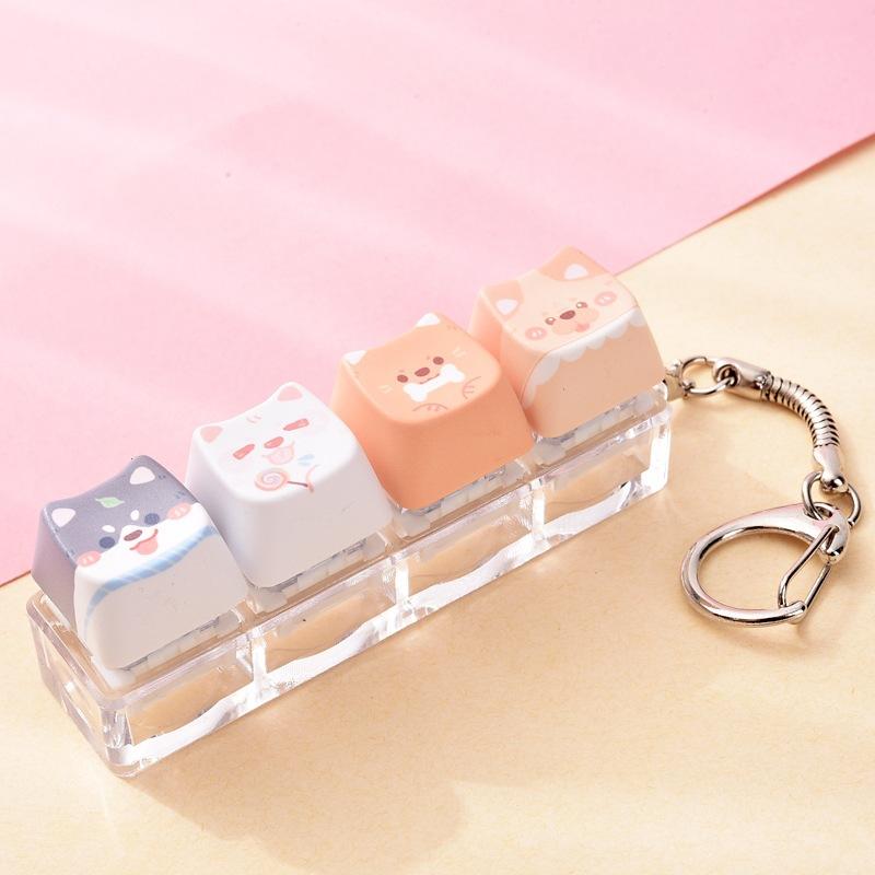 Portable Cute Animal Glowing Fidget Keyring Mechanical Keyboard Pendant Stress Relief Toy for Autism Kids