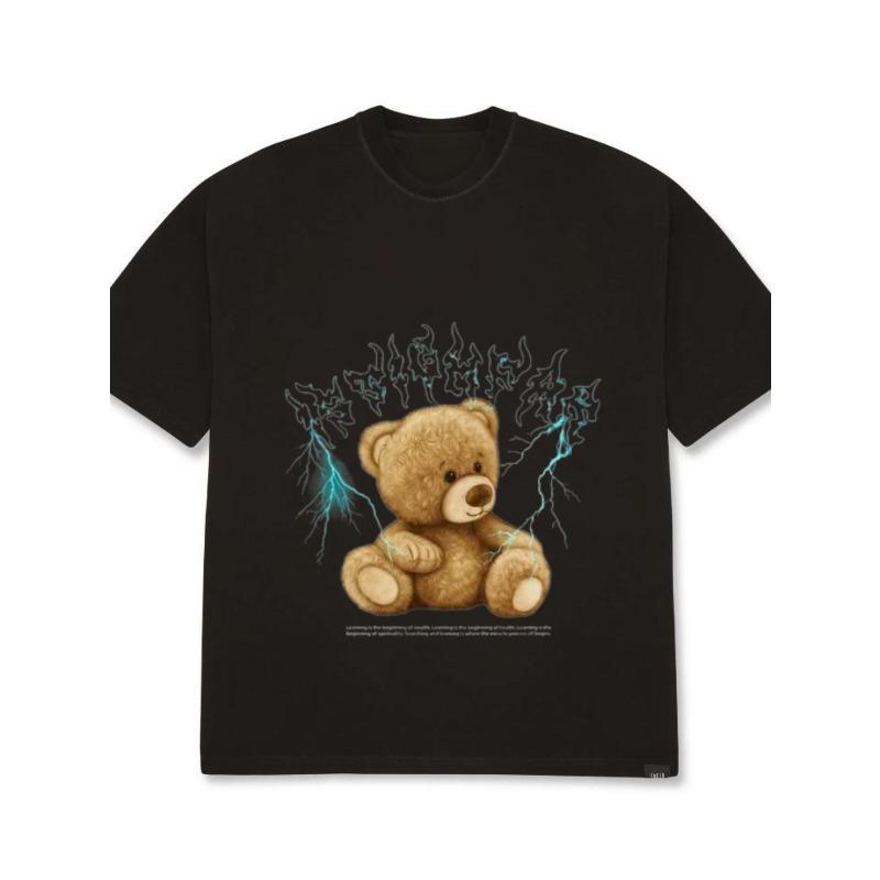

Футболка оверсайз черная с графикой плюшевого мишки с молнией и готическим текстом, уличная одежда, повседневная одежда XXXXL чёрный