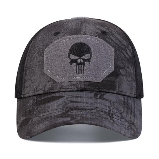 Baseballkappe Atmungsaktives Mesh-Splicing Verlängerter Schirm Totenkopf-Druck Sporthut Verstellbar Sommer Reisehut