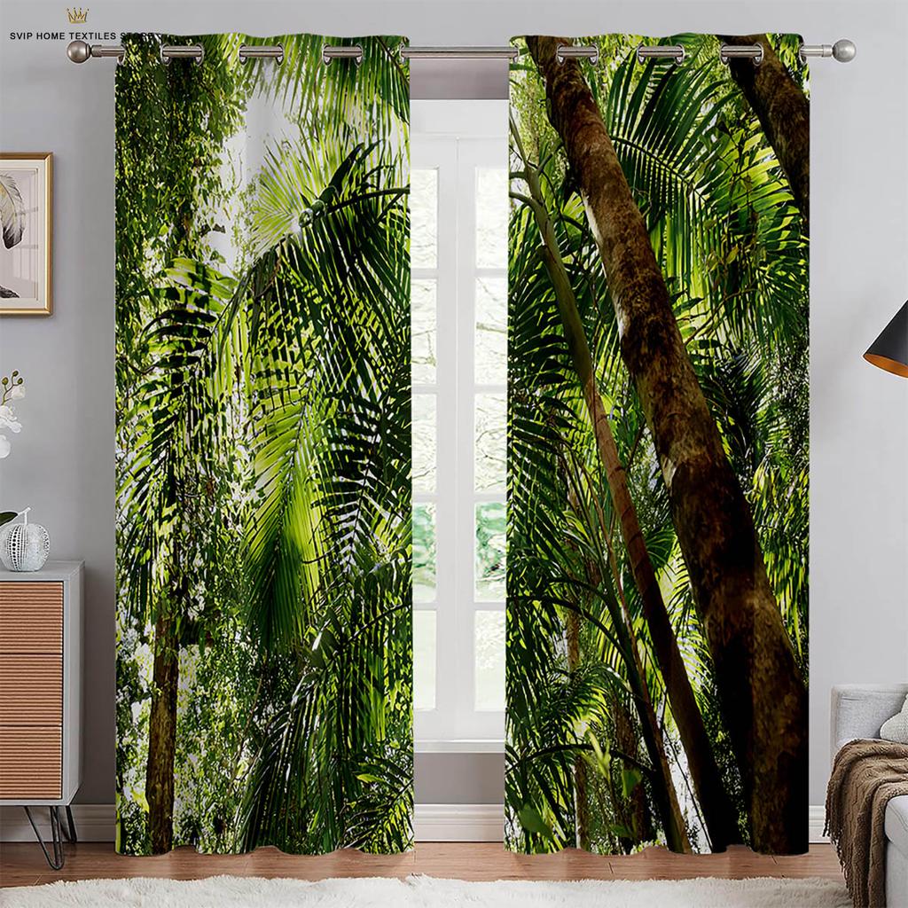 Autumn Forest Scenery Curtains, 3D Printed Curtains, Pastoral Style, Polyester Fiber, Bedroom, Living Room Decoration, 2 Pcs
