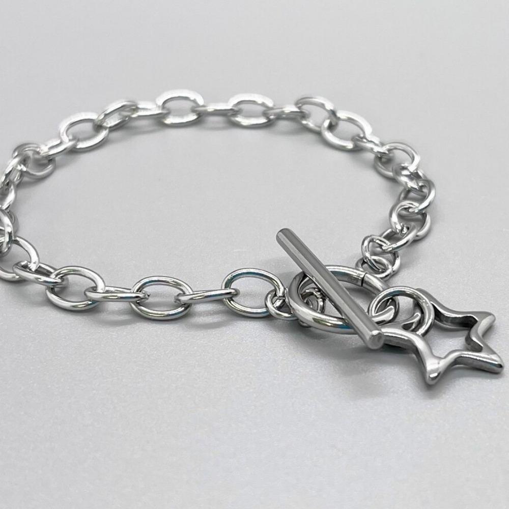 Gothic Stainless Steel Hollowed-out Five-pointed Star Pendant Bracelets for Women Men Couple Punk Y2k Daily Layering Jewelry