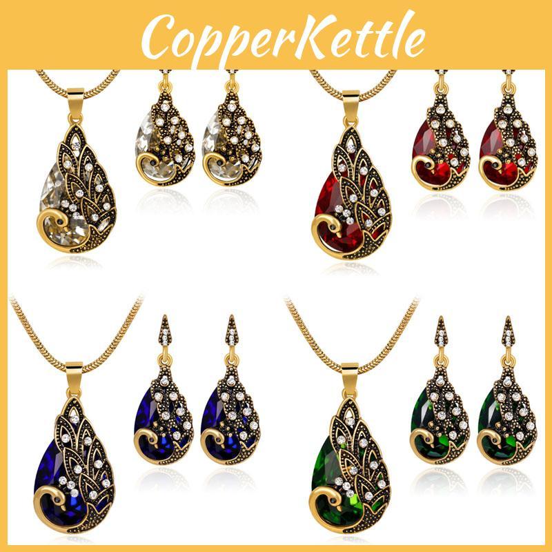 Elegant Christmas Waterdrop Blue Zircon Peacock Pendant Necklace And Earring Combination Gift Set