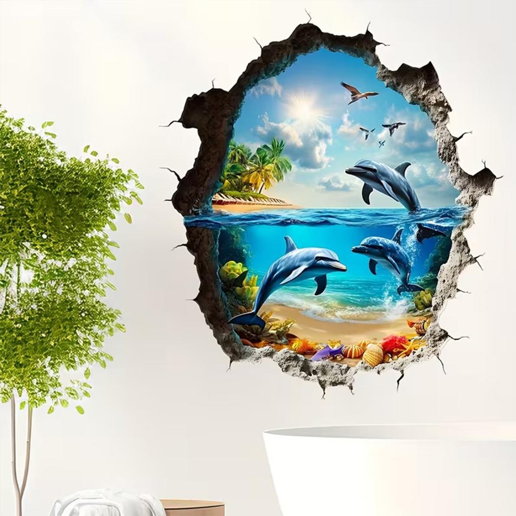 Zerbrochene Wand Unterwasserwelt Badezimmer Sanitär Wandaufkleber