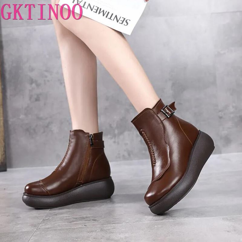 Fashion GKTINOO 2024 Waterproof Women Snow Boots 100% Genuine Leather Natural Wool Fur Platform Ankle Boots For Women Winter Warm Shoes