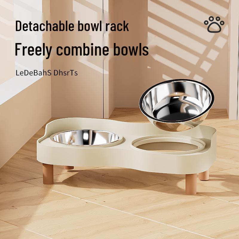 Anti-tip Stainless Steel Pet Bowl Set: Double Cat & Dog Bowls with Eco-friendly PP Base, Protects Cervical Vertebrae & Prevents Splashing