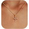 Cross Necklace for Women,Double Cross Necklace 14K Gold Plated Cross Pendant Necklace Dainty Gold Cross Necklaces for Women