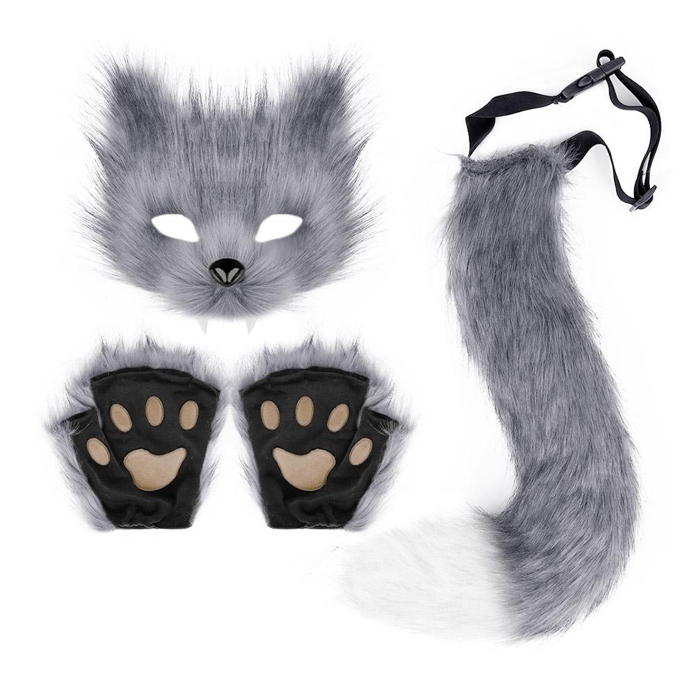 Vargtasshandskar Fuskpäls Katt Fingerlösa Vantar Vinter Varma Cosplay Halloween Maskeradfest Kostymtillbehör