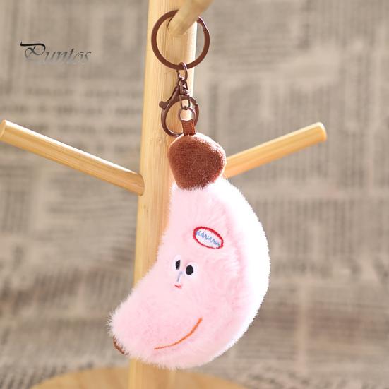 Small Banana Plush Toy Cute Keychain, Soft Stuffed Fruit Pendant Simulated Key Holder with Embroidered Face, Cartoon Bag Charm for Backpack