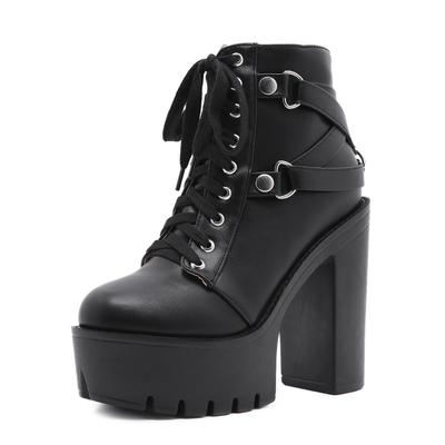 Fashion High Quality Japanese Harajuku Gothic Cosplay Boots Women Thick Platform Ankle Buckle Strap Lace Up Calf Boots Back Zip