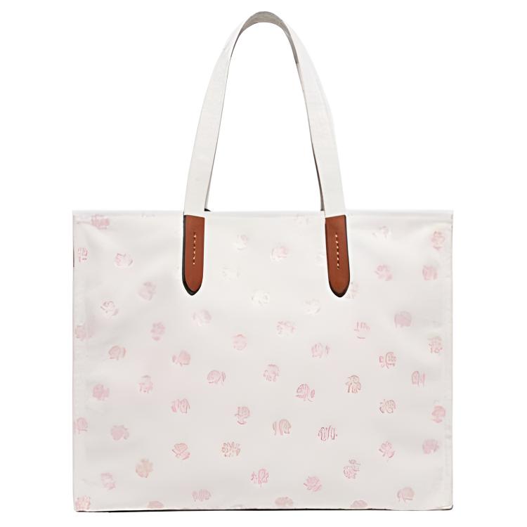 Coach 42 Snap Closure Rabbit Print Recycled Canvas And Recycled Leather Shoulder Bag Large Women Shoulder Bag White CF926-LHCAH