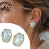 Gift for Her on Birthday 1 Pair Natural Healing Stone Stud Earrings Women, Gold Lightweight Daily Wear Plated Oval Resin Earrings, Faux Crystal
