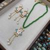 Ancient Cheongsam Hanfu Versatile Accessories Ancient Gold-Plated Oil-Dripping Lotus Fringed Ear Hook Green Glazed Bead Necklace