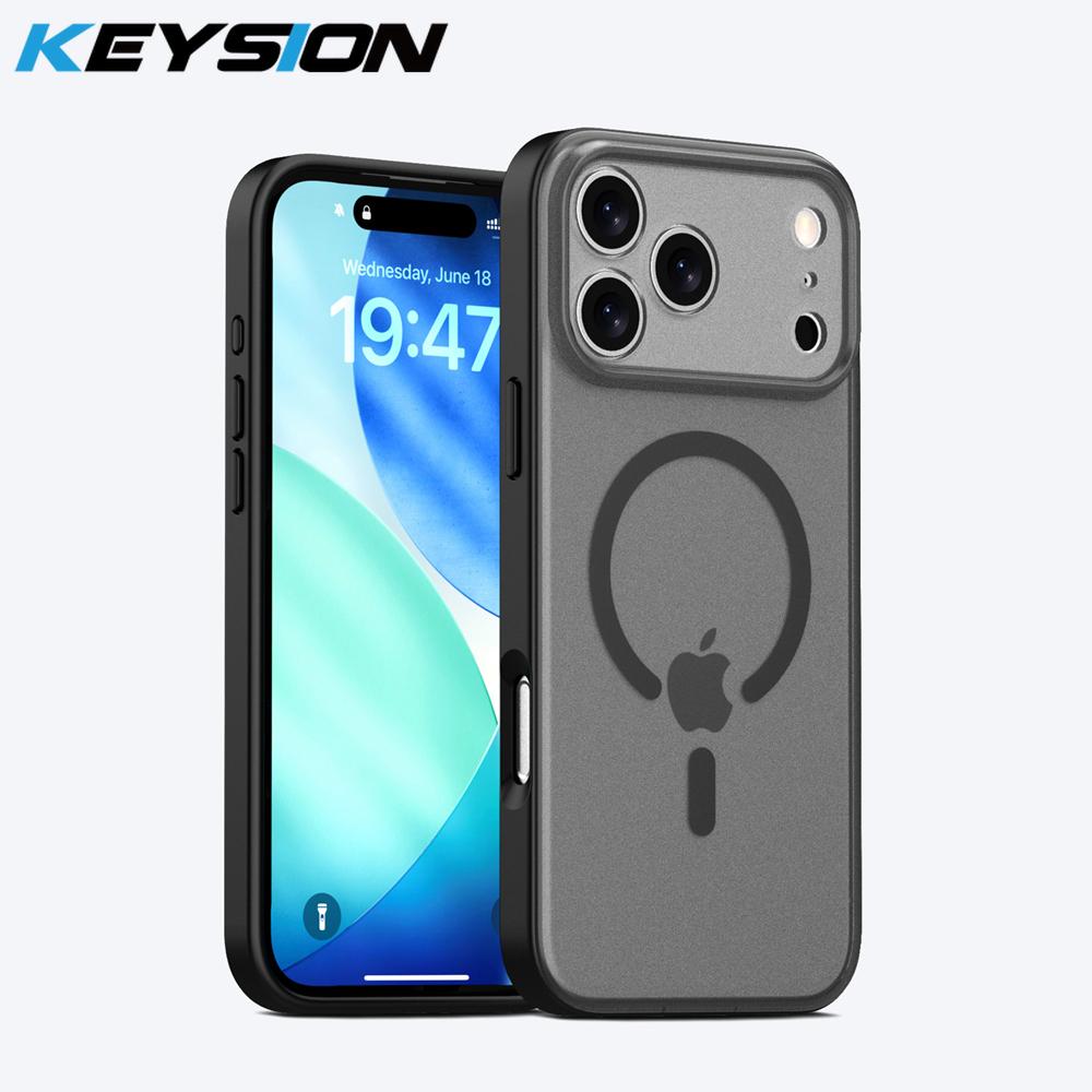 KEYSION Magnetic Matte Transparent Case for MagSafe for iPhone 17 Pro Max Silicone+PC Shockproof Wireless Charging Phone Cover