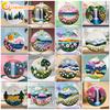 CHENISTORY 20x20cm Frame With Wool Felting Painting Kit Landscape Funny Diy Felt Crafts Package Felt Needle For Home Decoration