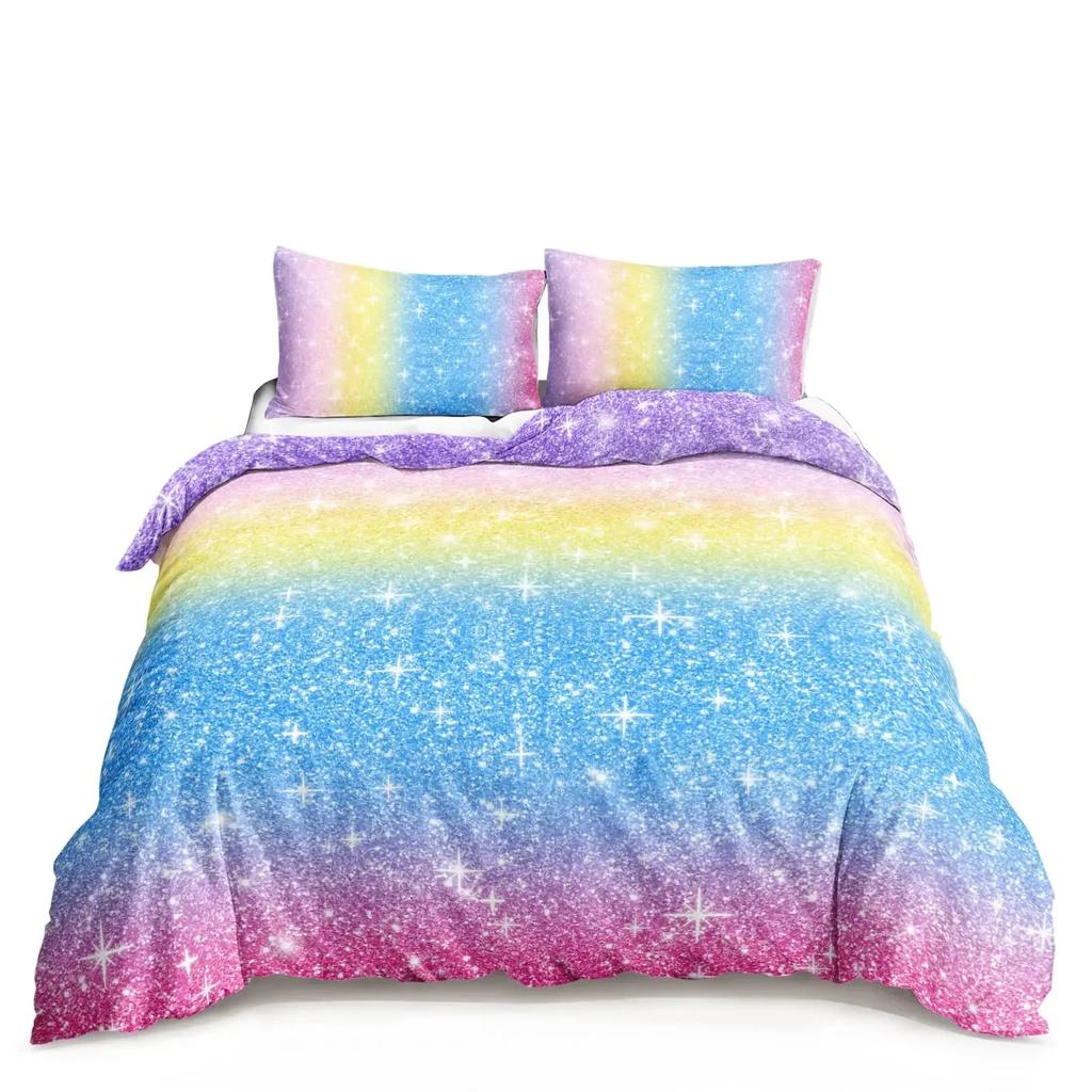 Comforter Kawaii Moon Starry Night Sky Blue Pink Purple Star Galaxy Bedding Sets Full Size For Boys Girls Comforter