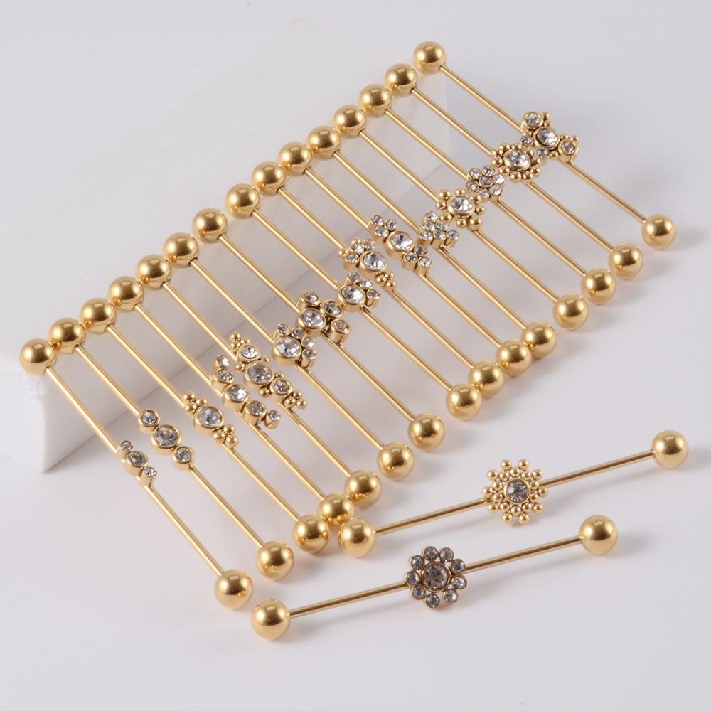 YW Industrielle Barbell Ohrringe Piercing Schmuck Chirurgischer Edelstahl Scaffold Piercings CZ Bar für Damen Herren
