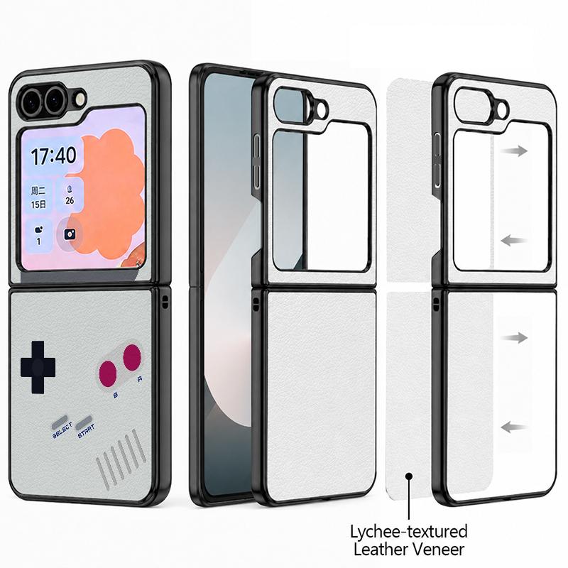Retro Game Boy Camera Print Case For Samsung Z Flip 8 7 6 5 Luxury Leather Skin Hard Folding Phone Cover For Galaxy Z Flip8 Flip7 Flip6