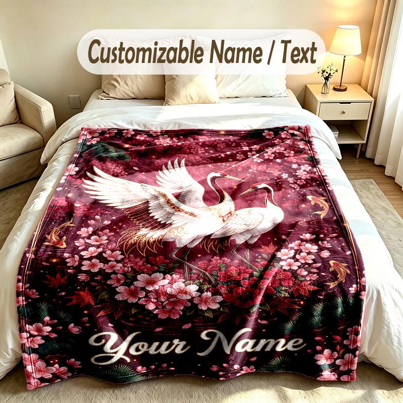 Floral Garden Theme Soft Blanket Personalized Custom Name Text Print Warm Blanket Home Sofa Bedroom Decor