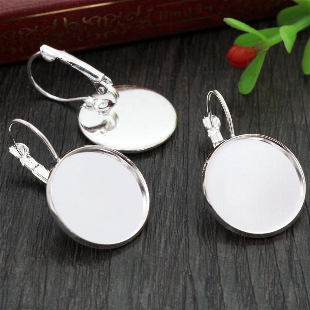 

18mm 10pcs 9 Colors Plated French Lever Back Earrings Blank/Base,Fit 18mm Glass Cabochons,Buttons;Earring Bezels серебряный