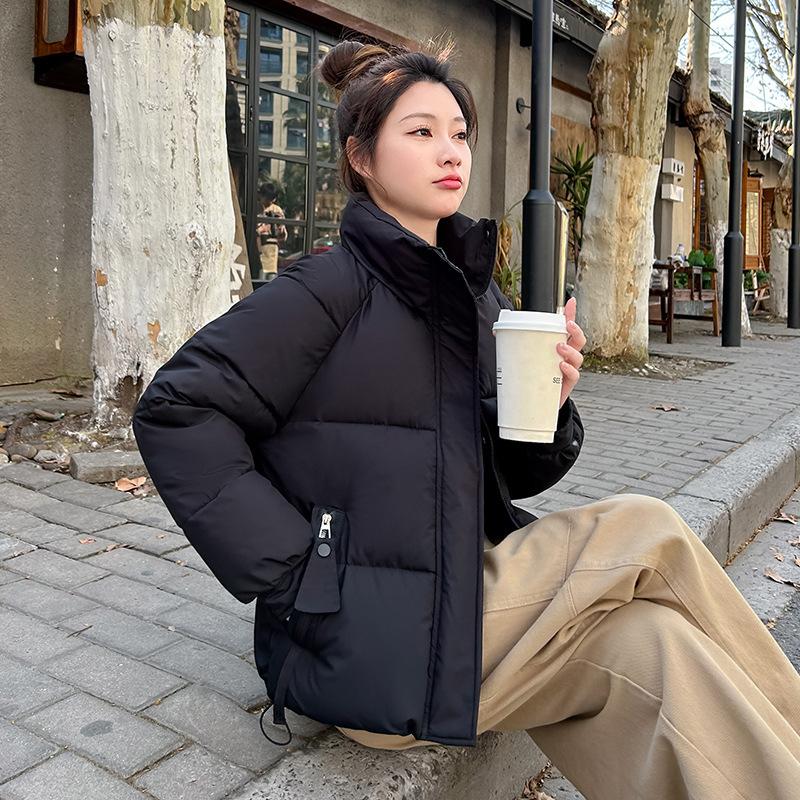 

[] Cold-proof down cotton clothes women s new small short stand-up collar simple trendy jacket M чёрный