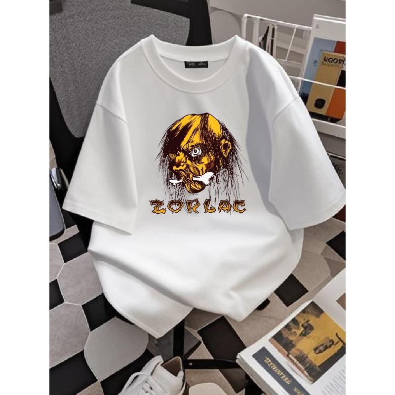 ZORLAC SKATEBOARDS ОРАНЖЕВЫЙ ДЛИННОВОЛОСАТЫЙ МОНСТР ДИЗАЙН ФУТБОЛКИ ДЛЯ СКЕЙТБОРДИНГА Повседневная дизайнерская одежда Дышащий графический топ S белый