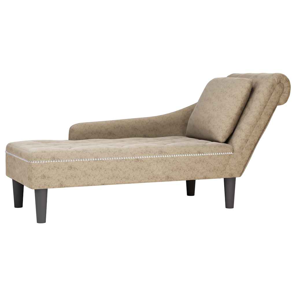Chaise Longue with Cushion Right Armrest Light Grey Faux Leather