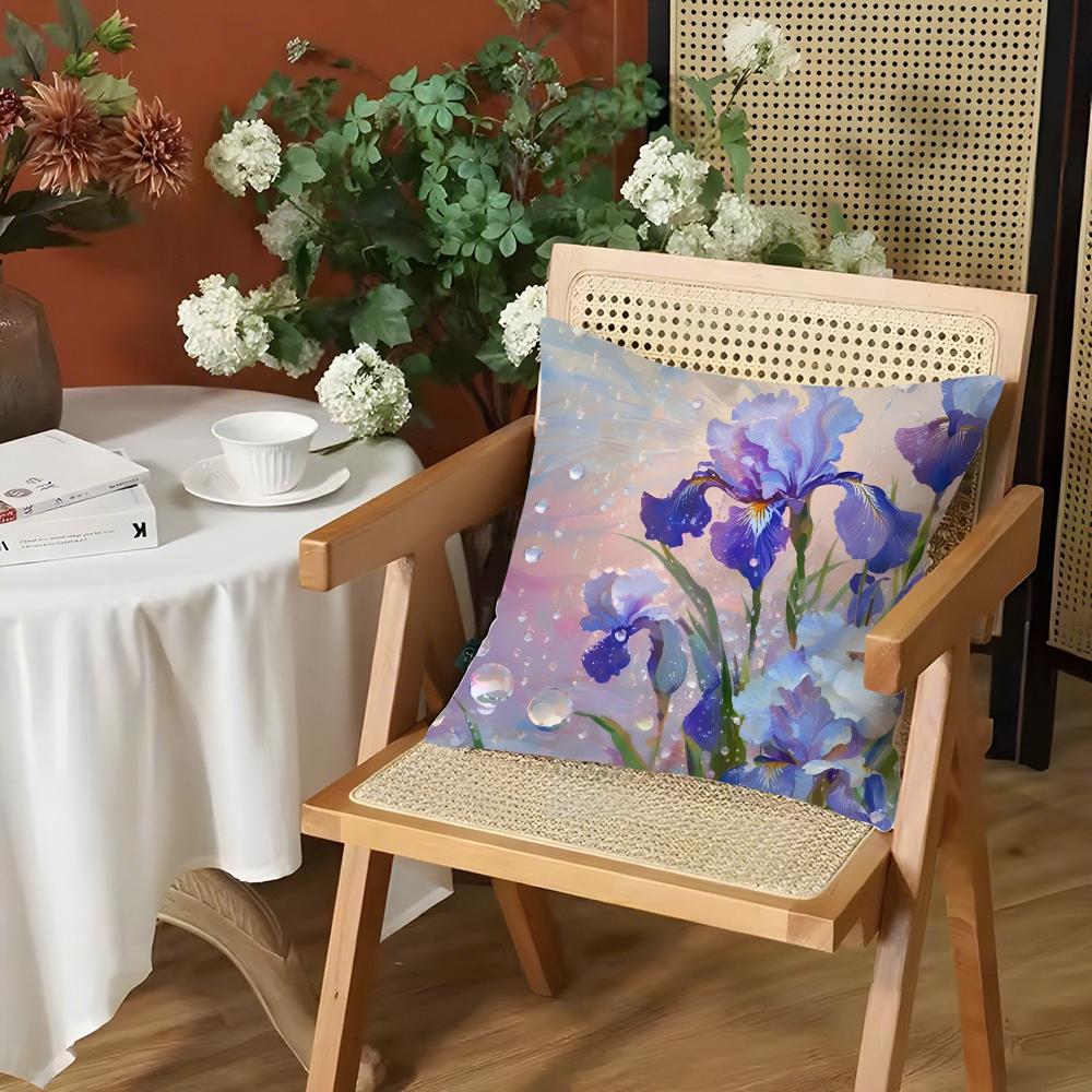 

Flowers Iris Cushion Cover Silky Short Plush Invisible Zipper Dustproof Sofa Pillow Case for Home Decor 30x30cm