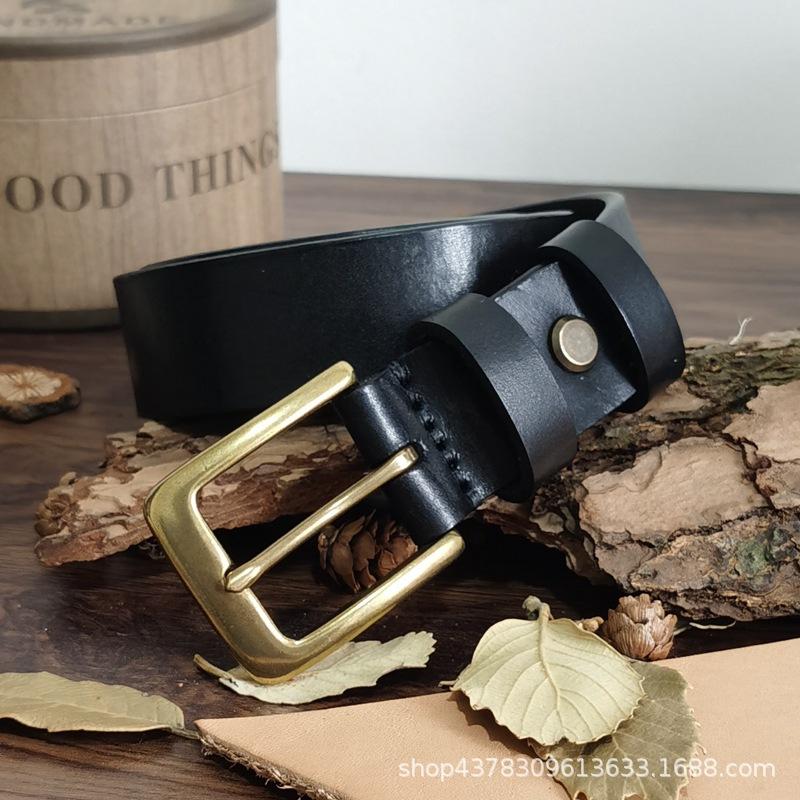 High-End Men Brass Buckle Belt Men's Leather Pin Buckle First Layer Cowhide Fashion All-Match Casual Pants Belt