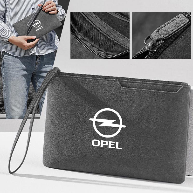 Car Portable Suede Storage Zipper Bag Travel Data Cable Headphone Bag For Opel Mokka Corsa Astra Phev Grandland Hybrid Accessory