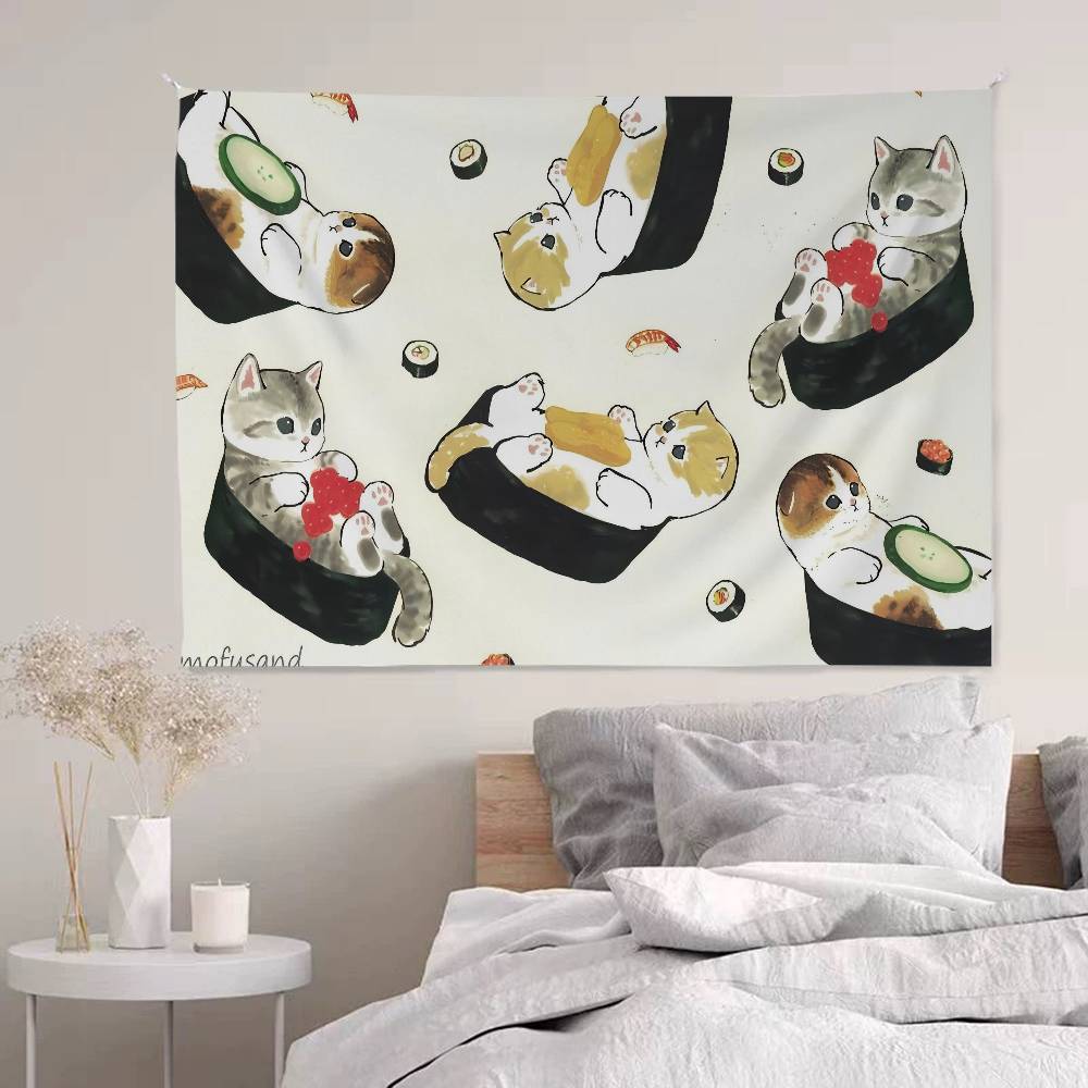 Cute MMofusands Cat Cartoon Tapestry Art Science Fiction Room Home Decor Wall Hanging Home Decor