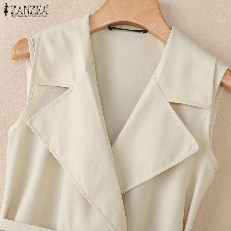ZANZEA Women Turn Down Collar Summer Casual Sleeveless Vest Tops
