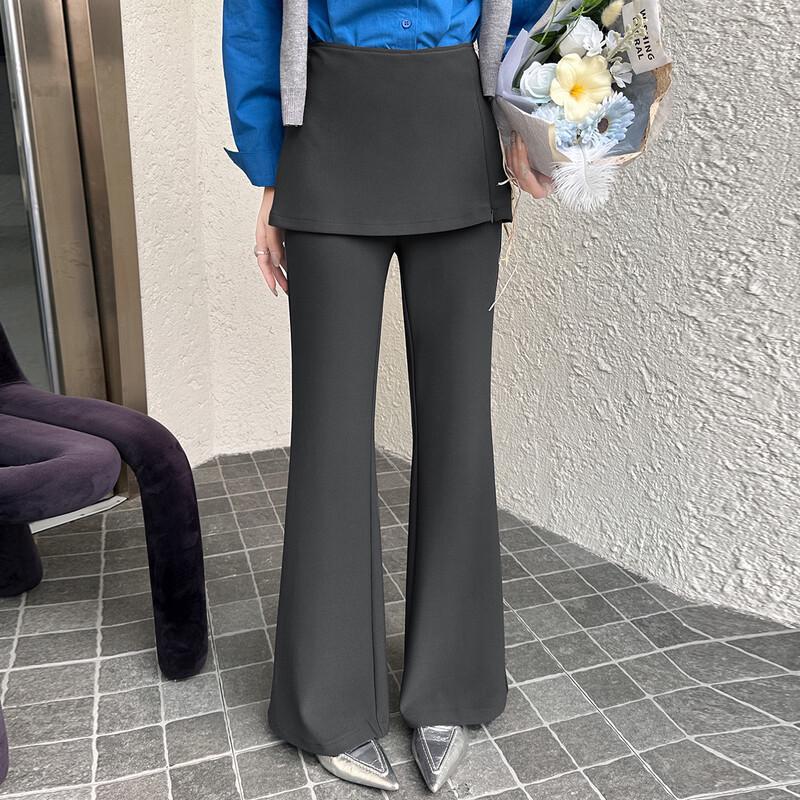 Women s Versatile High-Waist Fake Two-Piece Flare Trousers S
