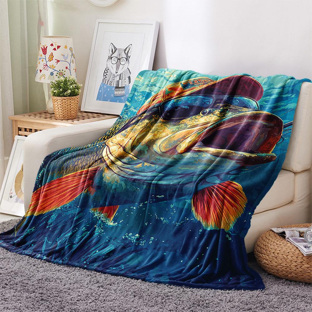 Fish Print Flannel Blanket, High Quality Comfortable for All Seasons, Home Decor, Warmth and Comfort, Perfect for Christmas Gifts