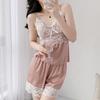 1011 New Sexy Pajamas Women with Chest Pads Spring and Summer Ice Silk Two-piece Suit Vest Suspender Shorts Loungewear