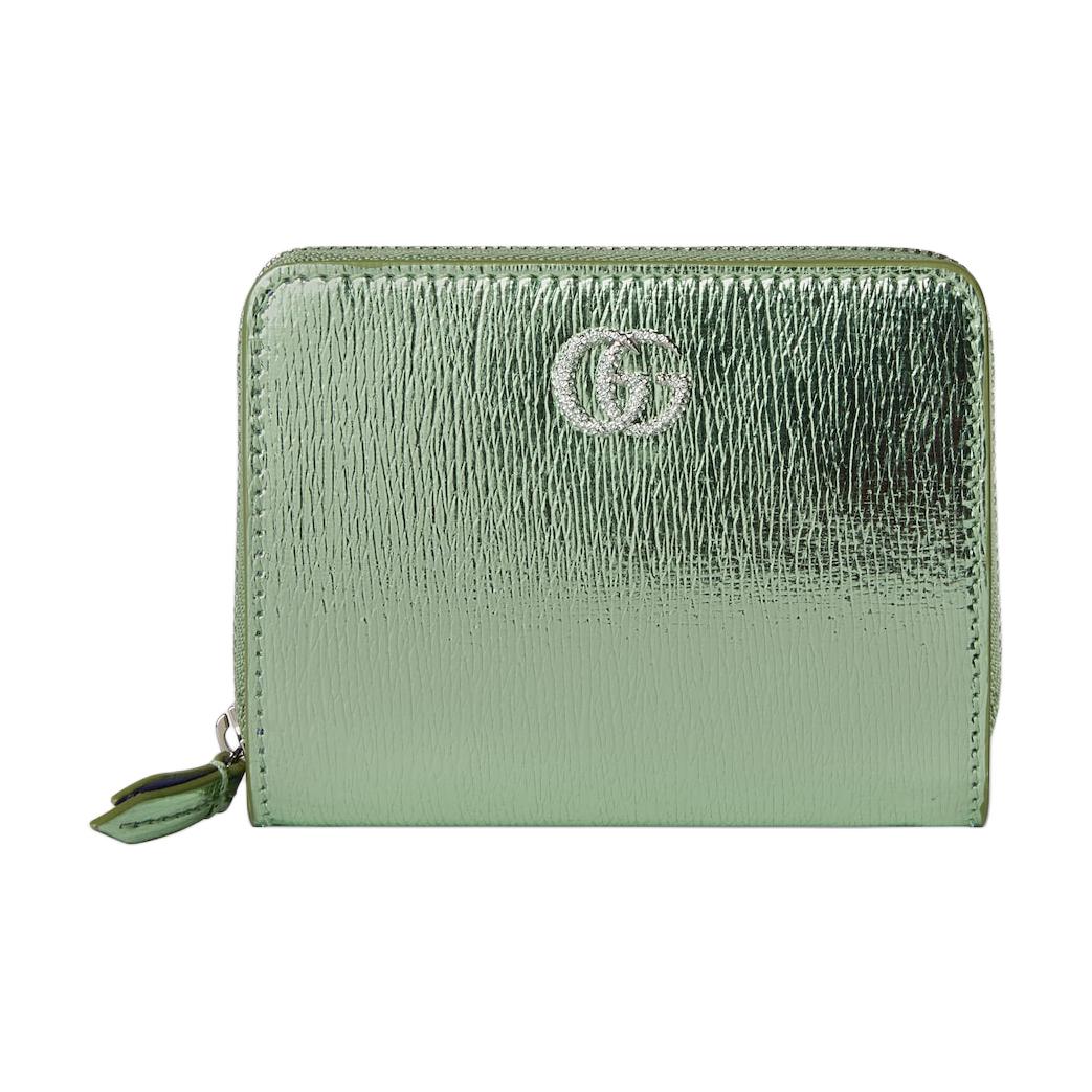 

Gucci GG Marmont Zip Around Wallet Metallic Green Leather Crystal GG Logo Card Holder 854638-AAFV2-3941 Basic Set (Bag+Dust Bag)