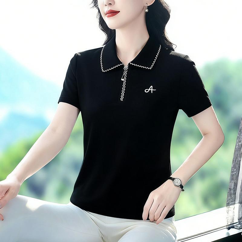 

Women s 2026 Stylish Slimming Short-Sleeve Polo Top with Lapel 2XL (recommended 120-130 jin)