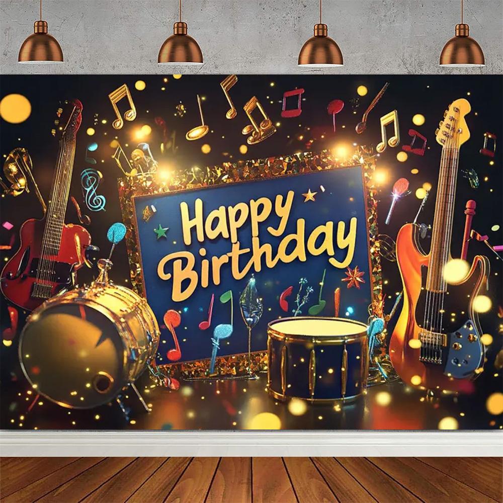 Rock Music Themed Birthday Party Decoration Shooting Background, Music Guitar Dance Notes Band Stage Banner Photography Backdrop