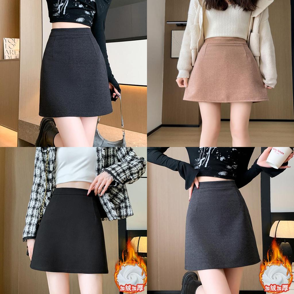 Solid Color Blend High Waist Pencil Skirt With Zipper For Women Autumn Winter