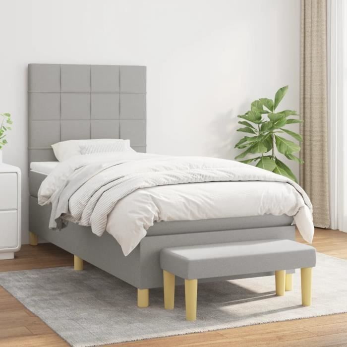 3137109 vidaXL Lit à sommier tapissier avec matelas Gris clair 80x200 cm Tissu