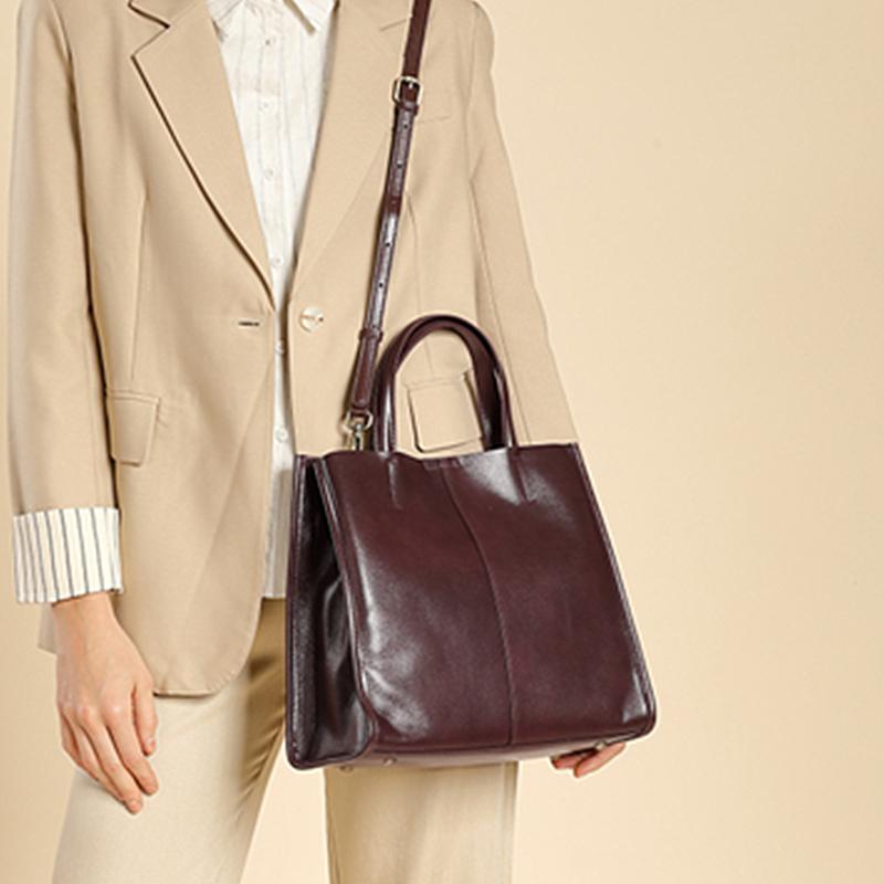 Genuine Leather Large Tote Handbags For Women  Trend Designer Vertical Work Ladies Shoulder Crossbody Bags