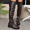 Damen High Blockabsatz Lederstiefel Damen Neue Runde Spitze Blockabsatz Überfuß Mode Stiefel