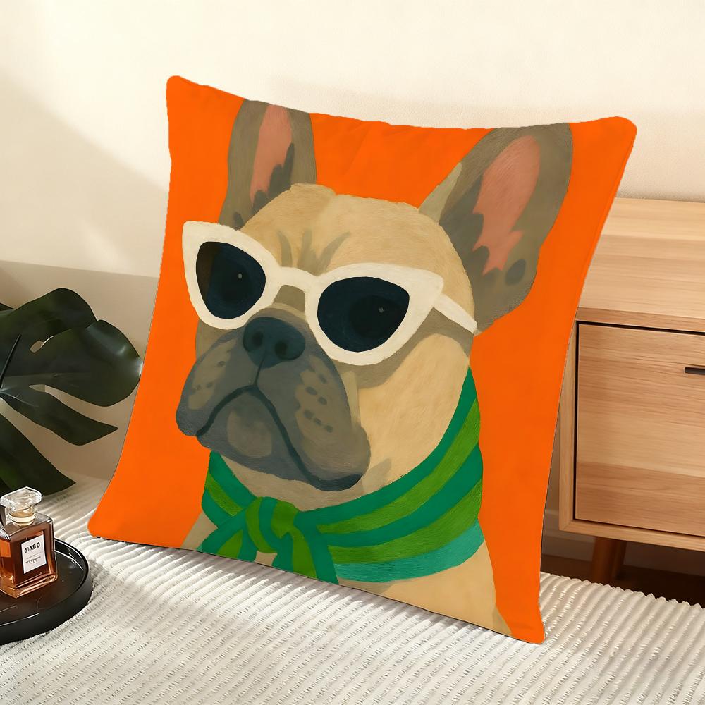 Animals Wearing Bandanas Cushion Cover Silky Short Plush Home Sofa Cushion Cover - Invisible Zipper Home Decoration