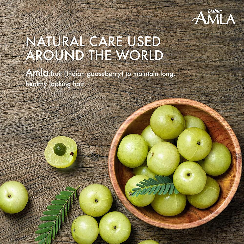 Pour cheveux longs, forts et foncés - 200 ml + pompe. Huile capillaire Dabur Amla facile à utiliser avec pompe | Enrichie en amla, huiles naturelles et vitamine C.