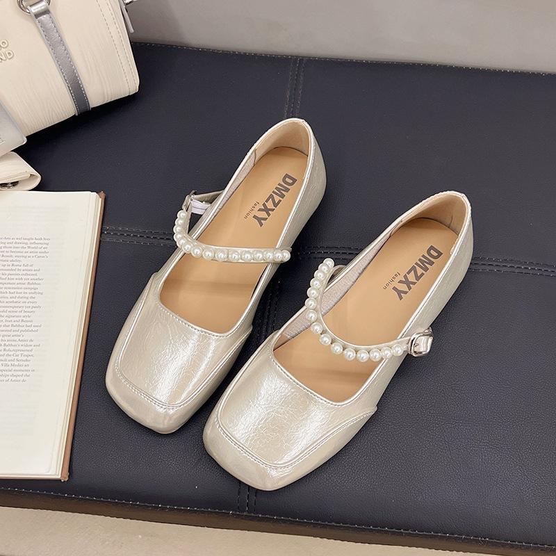 

Beautiful flat-bottomed French silver light-mouth single shoes for women s 2025 new spring and autumn with skirt Mary Jane small leather shoes 41 шампанского